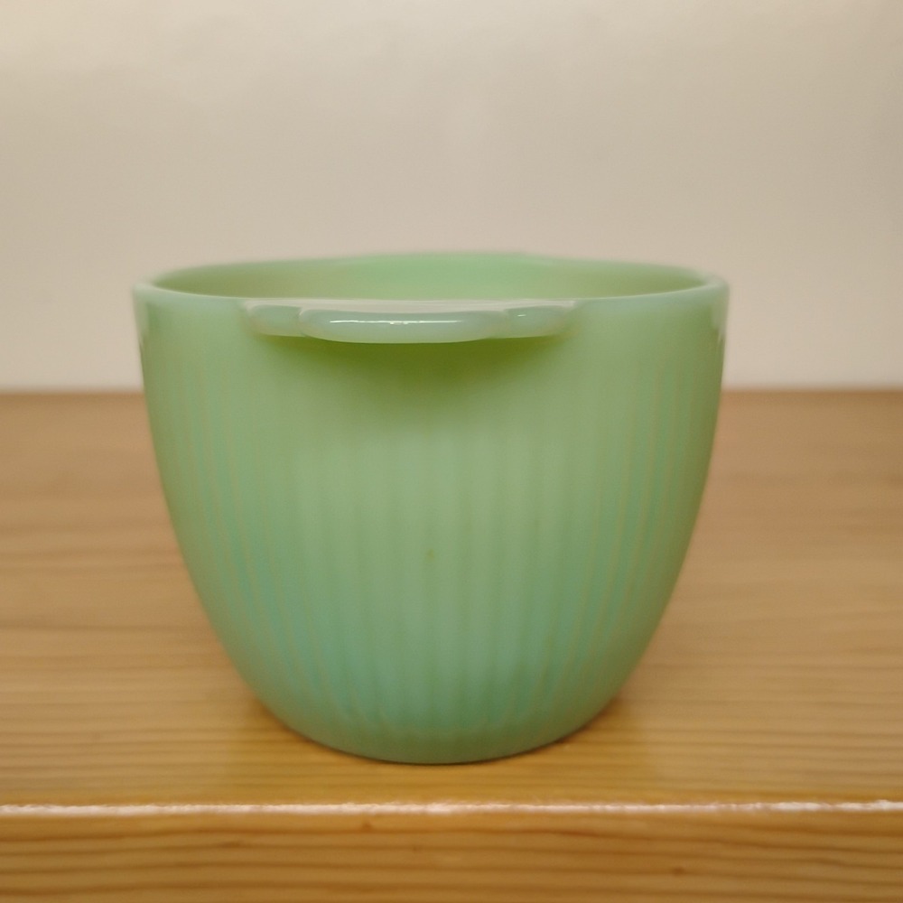 VTG Fire King Ribbed Jadite Jadeite Glass Sugar Bowl Molded Handles No Lid - Picture 3 of 11